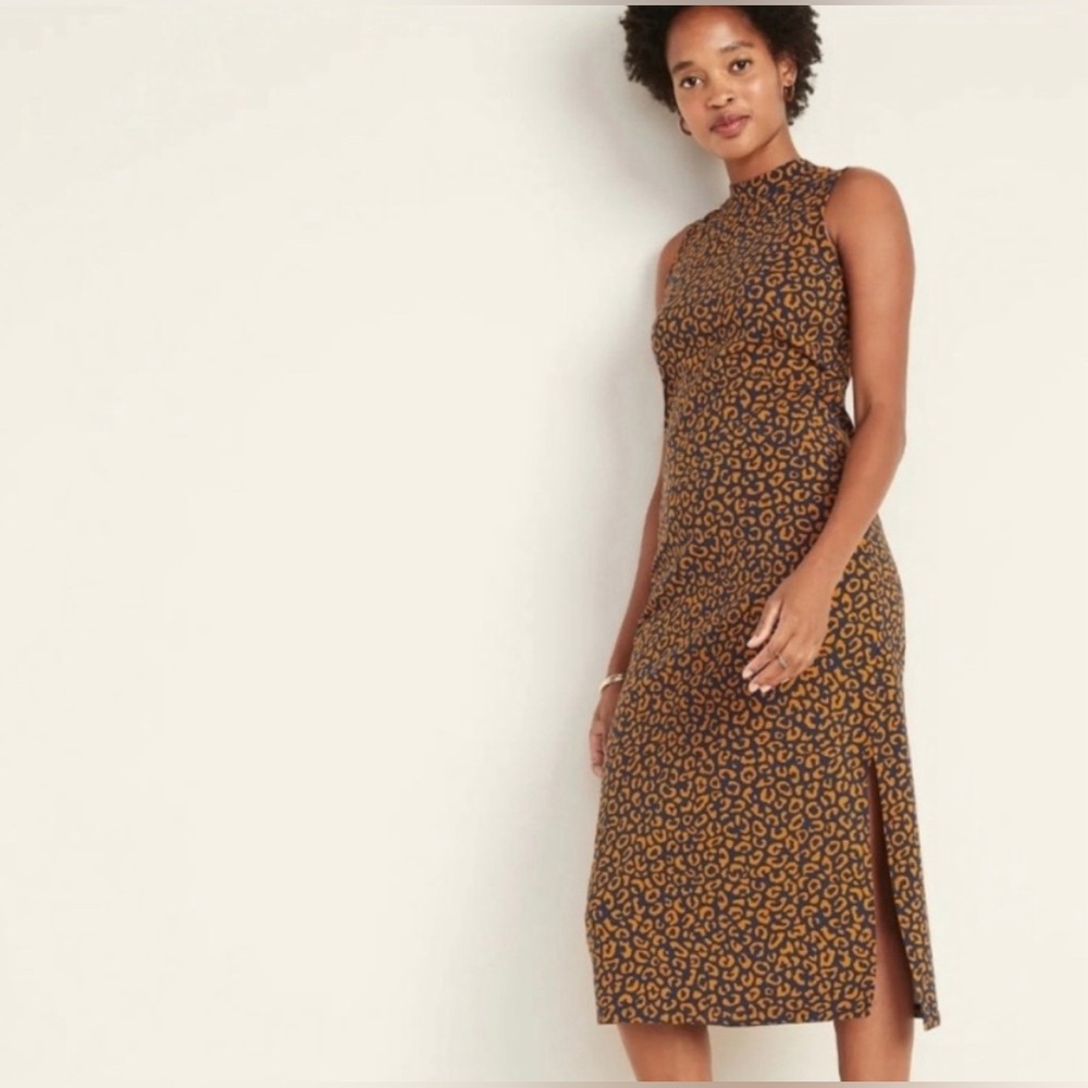 Navy and orange leopard print body con dress old navy small tall